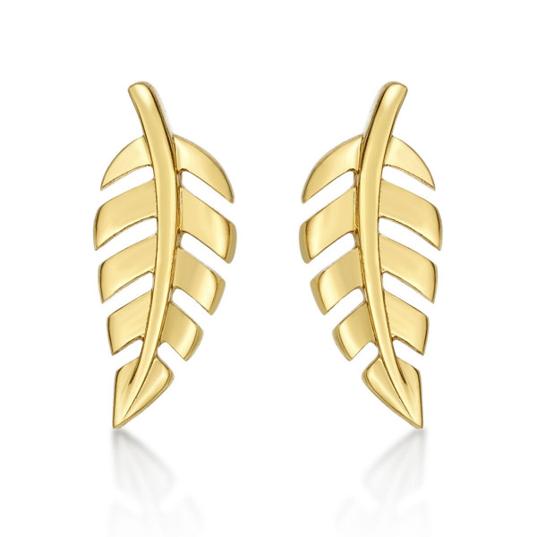 Yellow Gold Plated Sterling Silver Feather Earrings