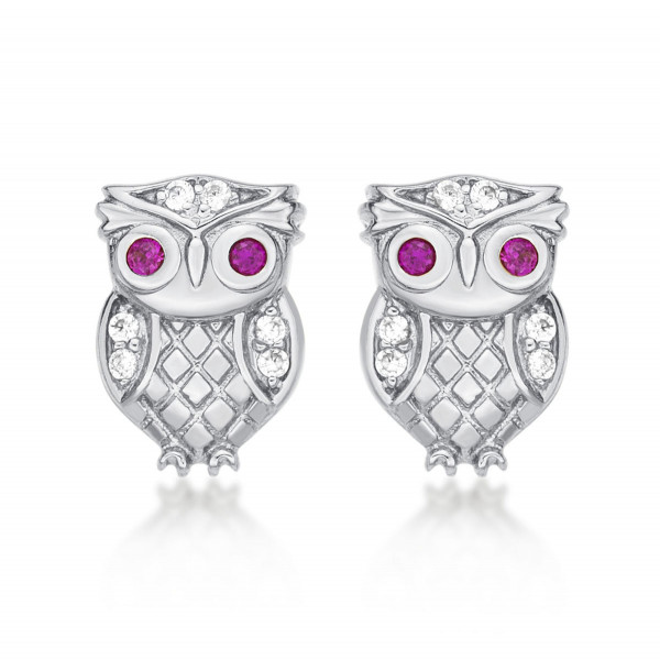 Sterling Silver Owl Earrings with Cubic Zirconia