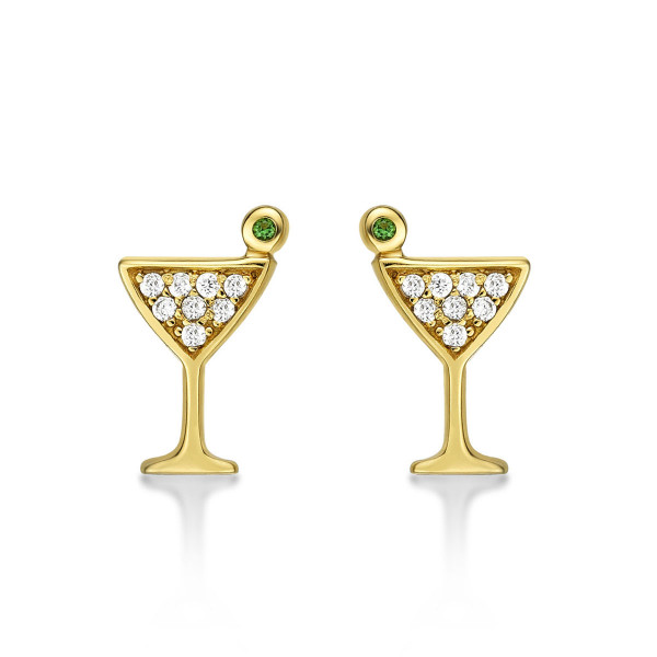 Yellow Gold Plated Sterling Silver Cocktail Earrings with Cubic Zirconia