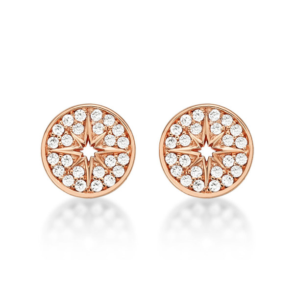 Rose Gold Plated Sterling Silver Silver Star Earrings with Cubic Zirconia