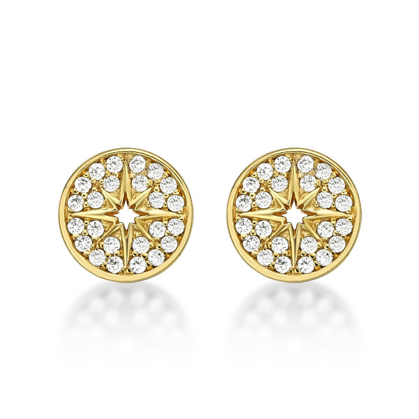 Yellow Gold Plated Sterling Silver Silver Star Earrings with Cubic Zirconia