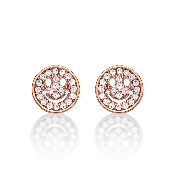 Rose Gold Plated Sterling Silver Face Earrings with Cubic Zirconia