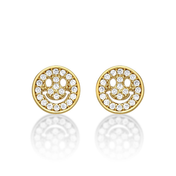 Yellow Gold Plated Sterling Silver Face Earrings with Cubic Zirconia