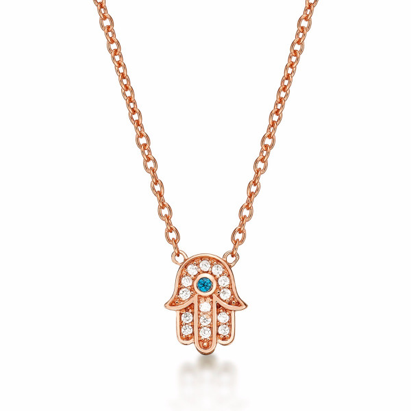 Rose Gold Plated Sterling Silver HAMZA HAND Pendant Necklace with Cubic Zirconia