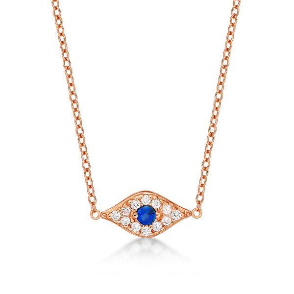 Rose Gold Plated Sterling Silver EVIL EYE Pendant Necklace with Cubic Zirconia