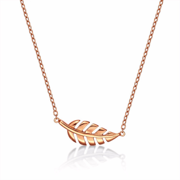 Rose Gold Plated Sterling Silver FEATHER Pendant Necklace