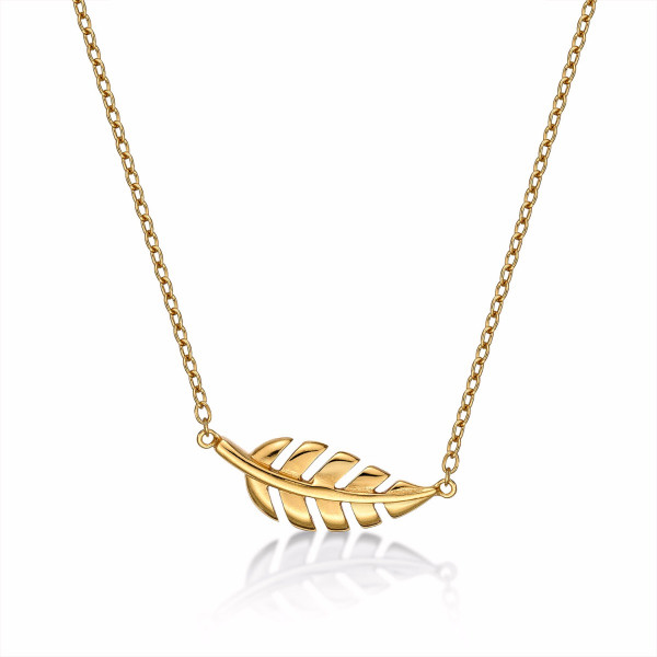 Yellow Gold Plated Sterling Silver FEATHER Pendant Necklace