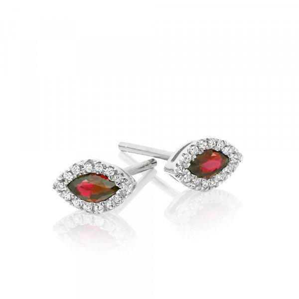 0.35ct Ruby Earrings with Diamond Halo 9K White Gold