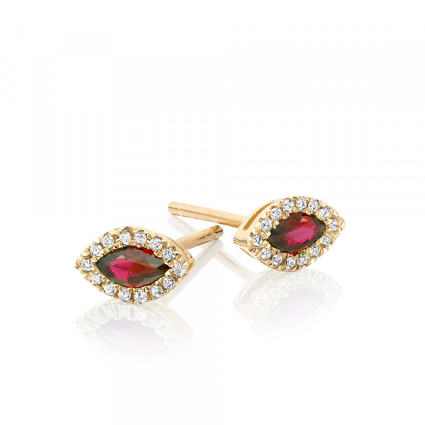 0.35ct Ruby Earrings with Diamond Halo 18K Yellow Gold