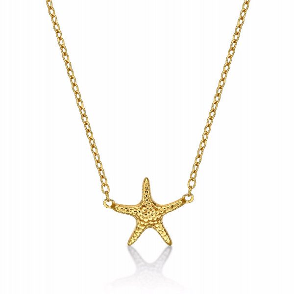 Yellow Gold Plated Sterling Silver Starfish Pendant Necklace