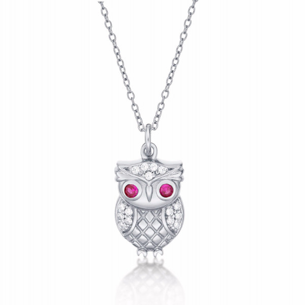 Sterling Silver OWL Pendant Necklace with Cubic Zirconia