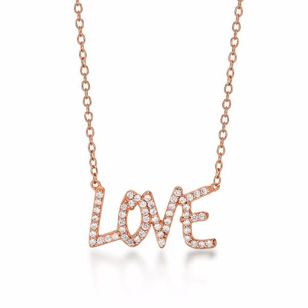 Rose Gold Plated Sterling Silver LOVE Pendant Necklace