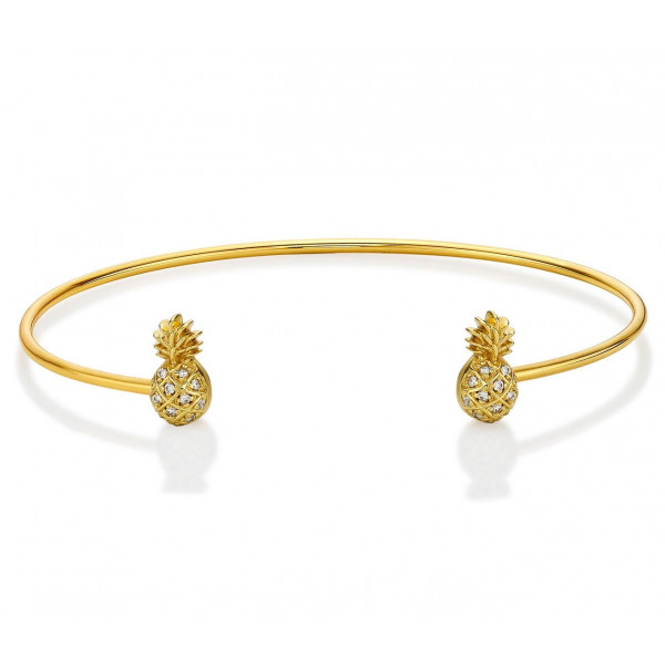 Gold Plated Sterling Silver Pineapple Bangle with Cubic Zirconia