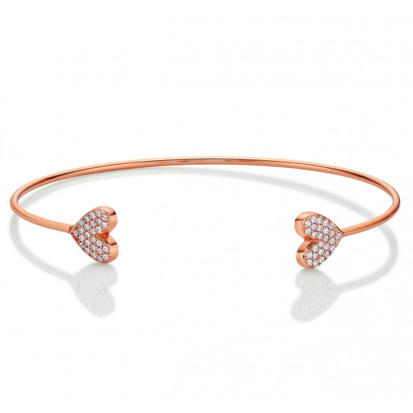 Rose Gold Plated Sterling Silver Heart Bangle with Cubic Zirconia
