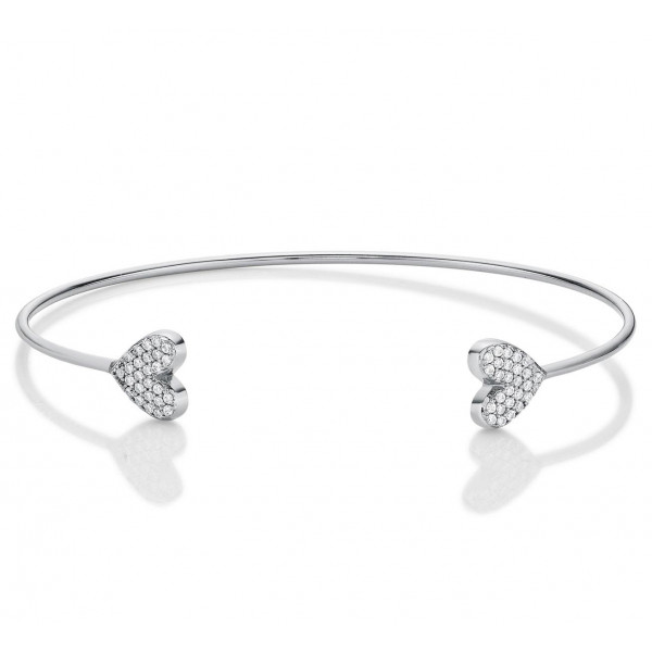 Sterling Silver Heart Bangle with Cubic Zirconia Stones