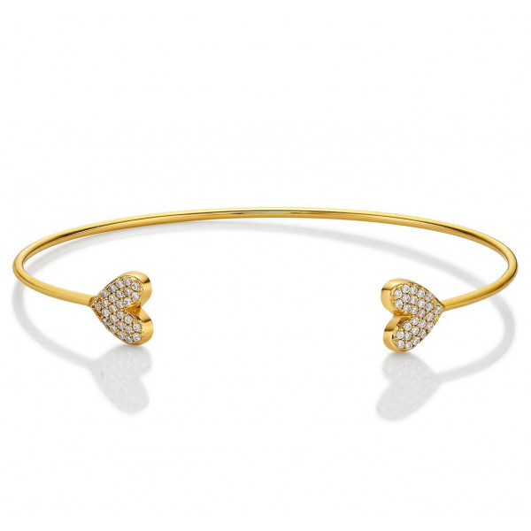 Yellow Gold Plated Sterling Silver Heart Bangle with Cubic Zirconia