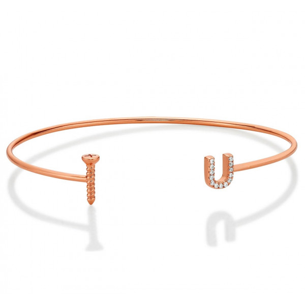 Rose Gold Plated Sterling Silver 'Screw-U' Bangle with Cubic Zirconia