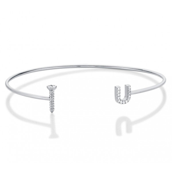Sterling Silver 'Screw-U' Bangle with Cubic Zirconia Stones