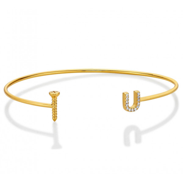 Yellow Gold Plated Sterling Silver 'Screw-U' Bangle with Cubic Zirconia