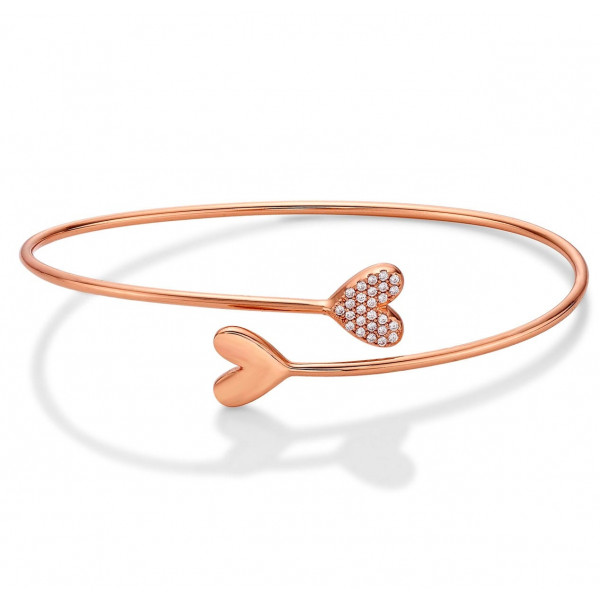 Rose Gold Plated Sterling Silver Twin Heart Bangle with Cubic Zirconia