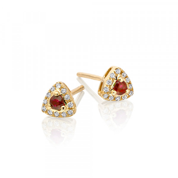 0.14ct Ruby Earrings with Diamond Halo 9K Yellow Gold
