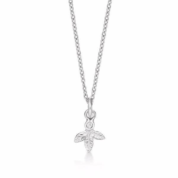 Sterling Silver SMALL LEAF Pendant Necklace with Cubic Zirconia
