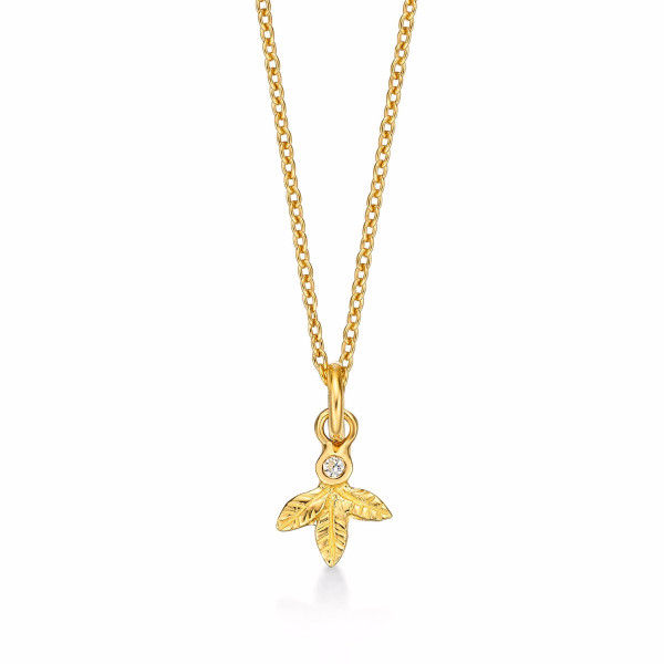 Gold Plated Sterling Silver SMALL LEAF Pendant Necklace with Cubic Zirconia