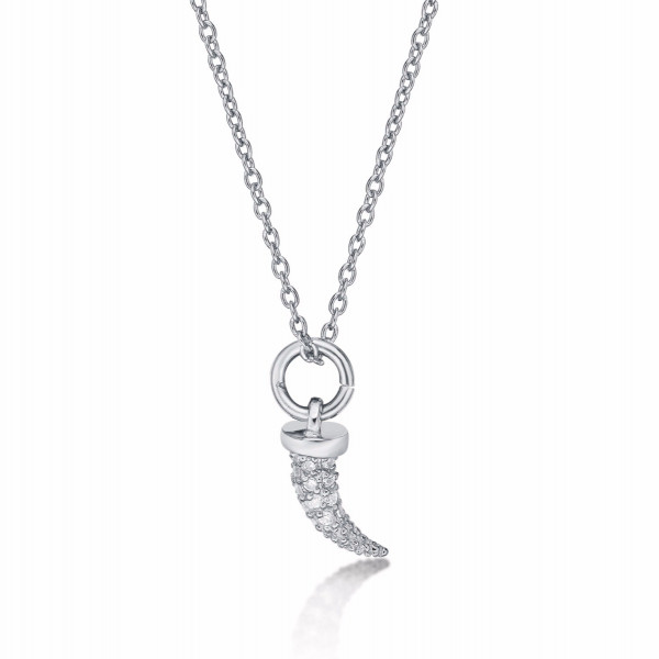 Sterling Silver TIGER TOOTH Pendant Necklace with Cubic Zirconia