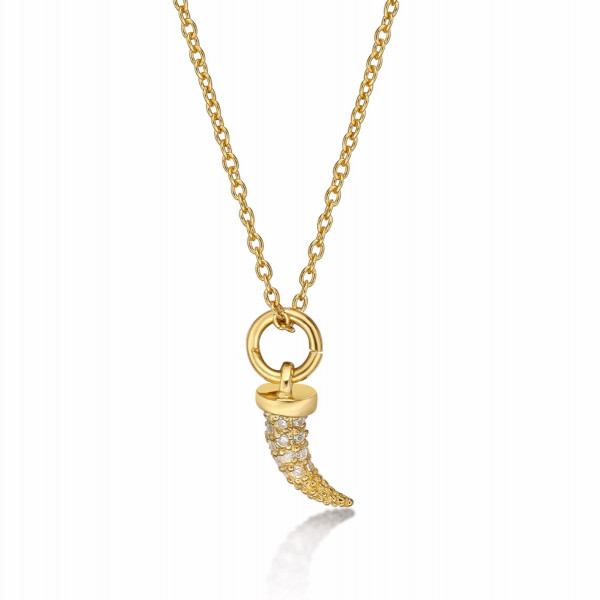 Gold Plated Sterling Silver TIGER TOOTH Pendant Necklace with Cubic Zirconia