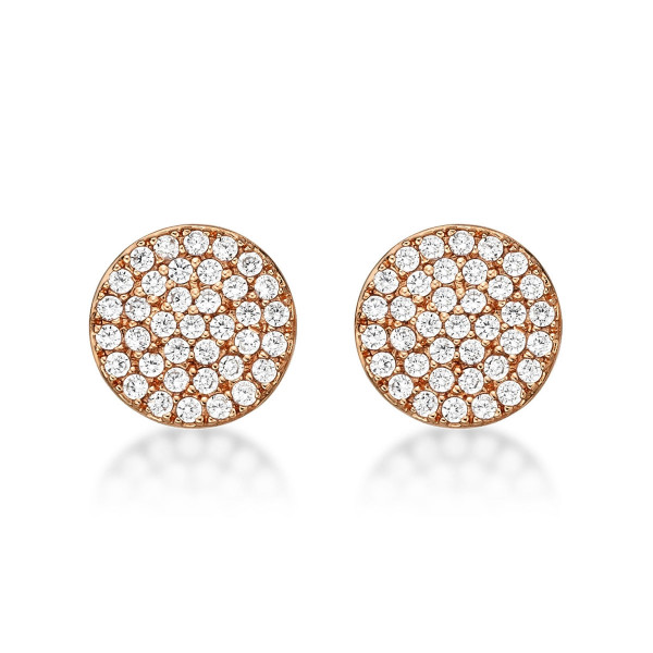Rose Gold Plated Sterling Silver Disc Earrings with Cubic Zirconia