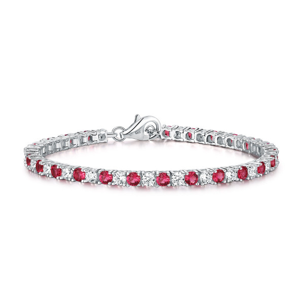 Sterling Silver Tennis Bracelet 3mm Red & White Cubic Zirconia