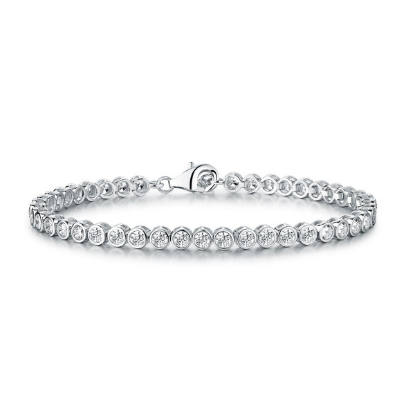 Bezel Set Sterling Silver Tennis Bracelet 3mm White Cubic Zirconia