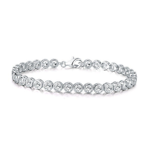 Bezel Set Sterling Silver Tennis Bracelet 4mm White Cubic Zirconia