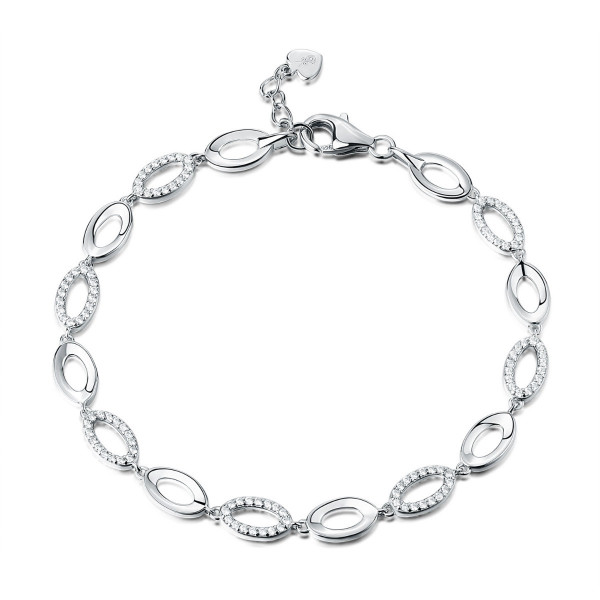 Sterling Silver Bracelet for Women Oval Link & White Cubic Zirconia