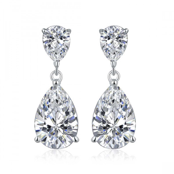 Sterling Silver Cubic Zirconia Pear Shaped Drop Earrings