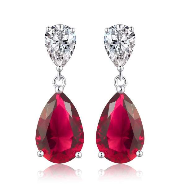 Sterling Silver Pear Shaped Red Drop Earrings