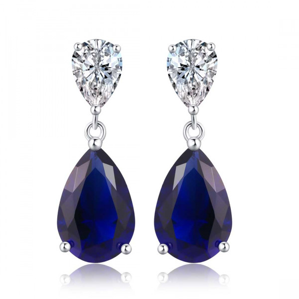 Sterling Silver Pear Shaped Dark Blue Drop Earrings