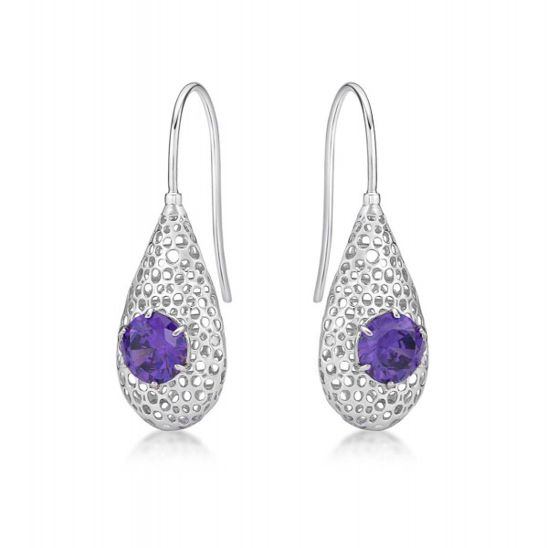 Cocoon Sterling Silver Drop Earrings, Purple Amethyst Cubic Zirconia
