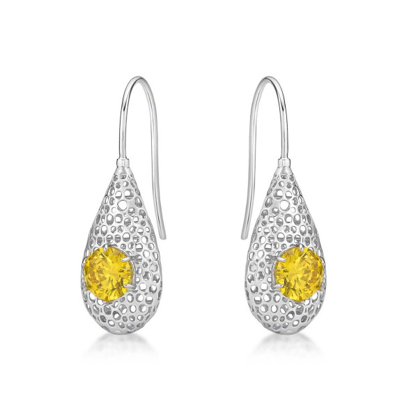 Cocoon Sterling Silver Drop Earrings, Citrine Yellow Cubic Zirconia