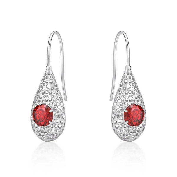 Cocoon Sterling Silver Drop Earrings, Garnet Maroon Cubic Zirconia