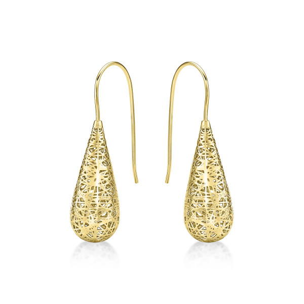 Gold Plated Conical Web 925 Sterling Silver Drop Earrings