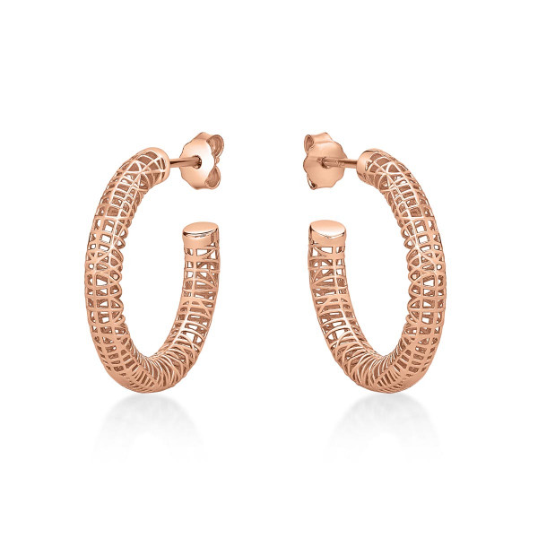 Rose Gold Plated Web Design 925 Sterling Silver Hoop Earrings