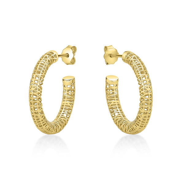 Gold Plated Web Design 925 Sterling Silver Hoop Earrings