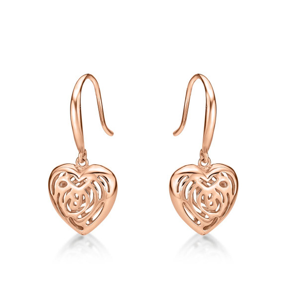 Rose Gold Plated Dangling Heart 925 Sterling Silver Drop Earrings