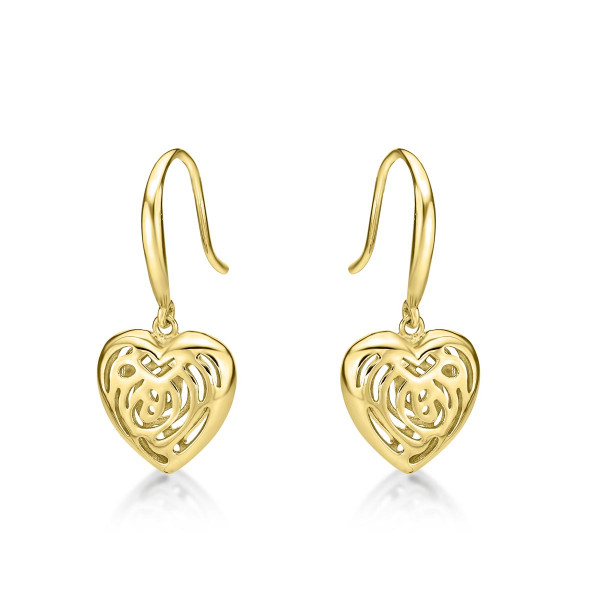 Gold Plated Dangling Heart 925 Sterling Silver Drop Earrings