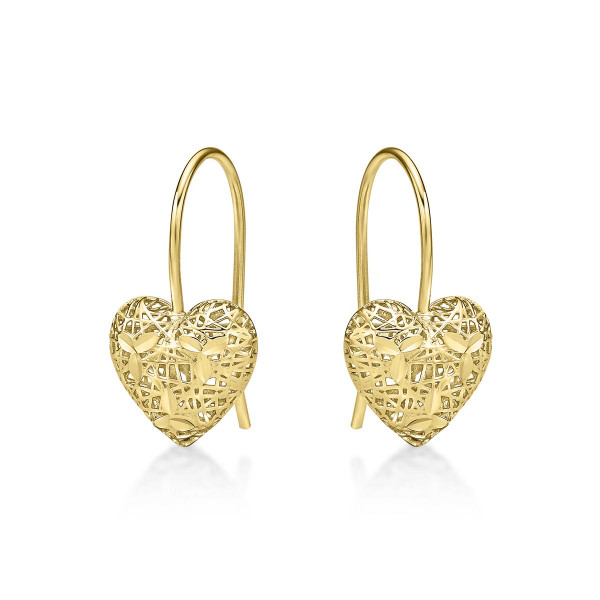 Gold Plated Webbed Heart 925 Sterling Silver Drop Earrings
