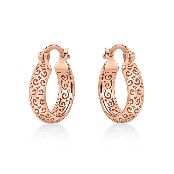 Rose Gold Plated Ornate 925 Sterling Silver Hoop Earrings
