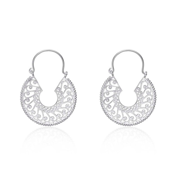 Intricate Design Vintage 925 Sterling Silver Hoop Earrings