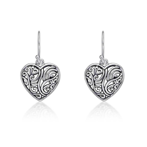 Swirling Heart 925 Sterling Silver Dangle Earrings