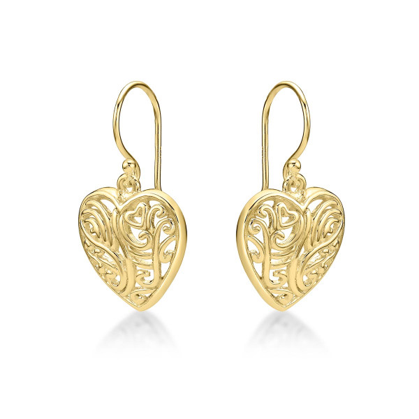 Swirling Heart Gold Plated 925 Sterling Silver Dangle Earrings